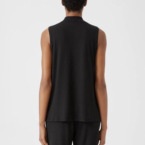 Eileen Fisher Black Long Length Fine Jersey Mock Neck Tank - Picture 3 of 6